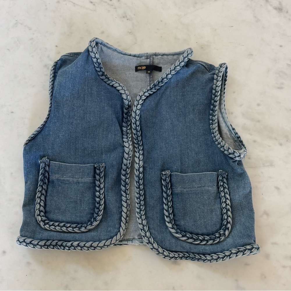 Blue Denim Vest with Braided Trim